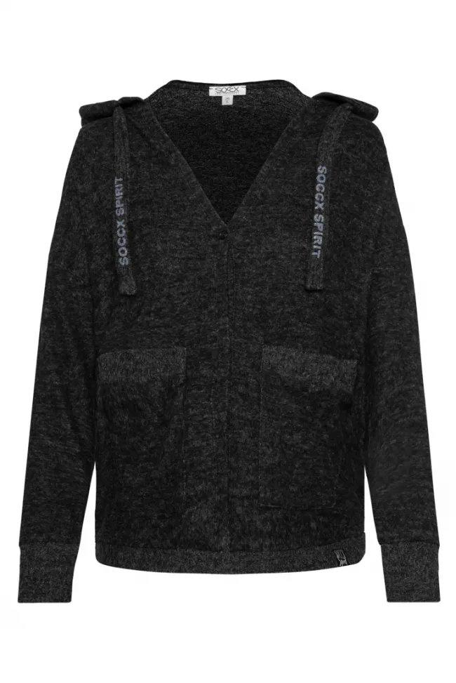 Damen CAMP DAVID & SOCCX Offener Kurz-Cardigan mit Kapuze black melange