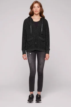 Damen CAMP DAVID & SOCCX Offener Kurz-Cardigan mit Kapuze black melange