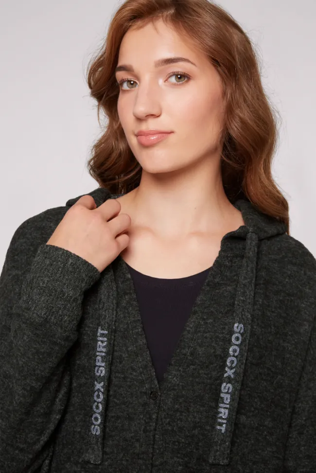 Damen CAMP DAVID & SOCCX Offener Kurz-Cardigan mit Kapuze black melange