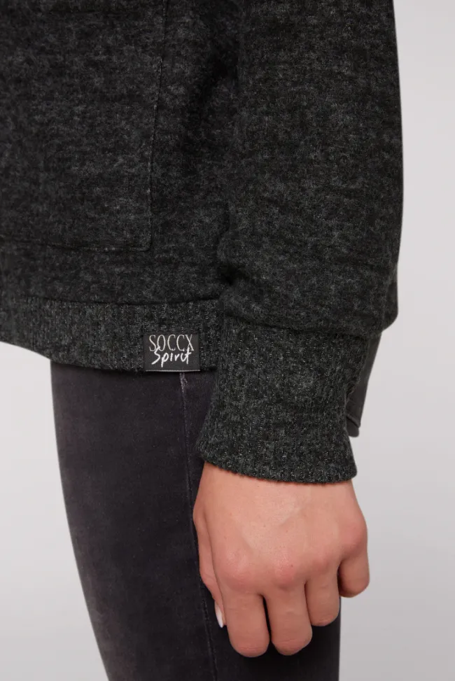 Damen CAMP DAVID & SOCCX Offener Kurz-Cardigan mit Kapuze black melange