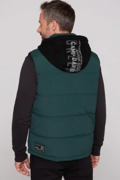 Herren CAMP DAVID & SOCCX Outdoorweste mit abtrennbarer Sweatkapuze deep green