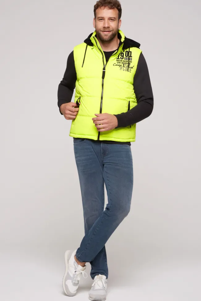 Herren CAMP DAVID & SOCCX Outdoorweste mit abtrennbarer Sweatkapuze neon kiwi