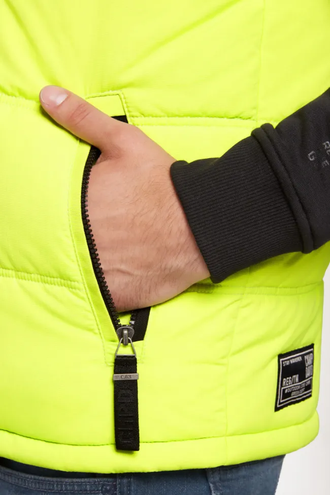 Herren CAMP DAVID & SOCCX Outdoorweste mit abtrennbarer Sweatkapuze neon kiwi