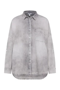Damen CAMP DAVID & SOCCX Oversized Denim-Bluse mit Print light grey bleached