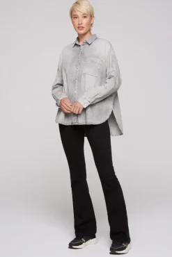 Damen CAMP DAVID & SOCCX Oversized Denim-Bluse mit Print light grey bleached