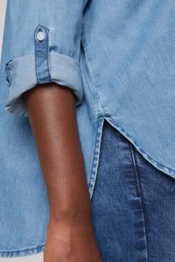 Damen CAMP DAVID & SOCCX Oversized Denim-Bluse mit Print blue vintage