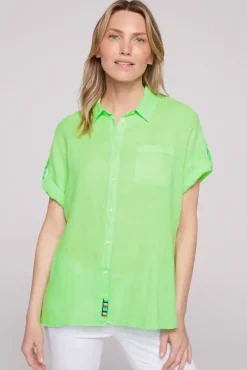 Damen CAMP DAVID & SOCCX Oversized Leinenbluse mit Logostickerei fresh lime