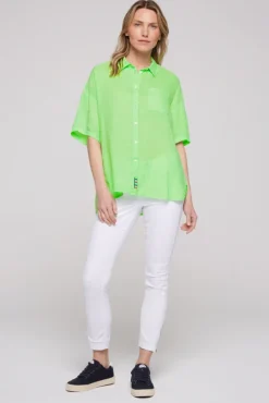 Damen CAMP DAVID & SOCCX Oversized Leinenbluse mit Logostickerei fresh lime