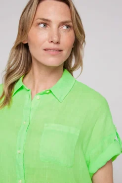 Damen CAMP DAVID & SOCCX Oversized Leinenbluse mit Logostickerei fresh lime