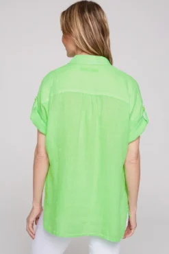 Damen CAMP DAVID & SOCCX Oversized Leinenbluse mit Logostickerei fresh lime
