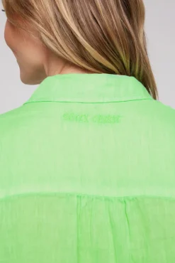 Damen CAMP DAVID & SOCCX Oversized Leinenbluse mit Logostickerei fresh lime