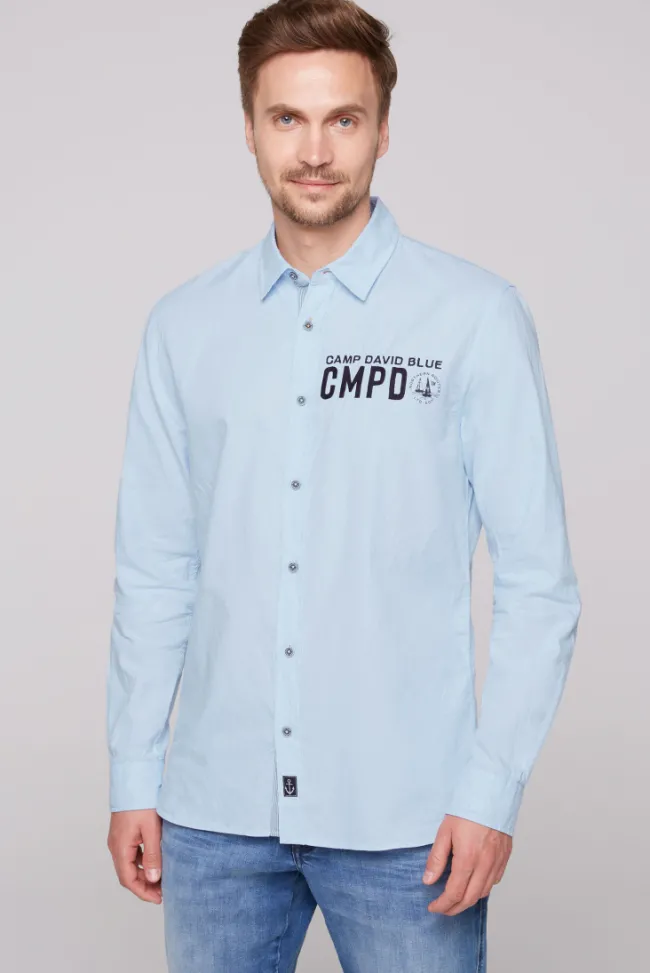 Herren CAMP DAVID & SOCCX Oxford-Langarmhemd mit Logo-Stickereien summer blue