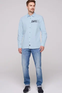 Herren CAMP DAVID & SOCCX Oxford-Langarmhemd mit Logo-Stickereien summer blue