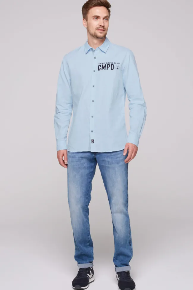 Herren CAMP DAVID & SOCCX Oxford-Langarmhemd mit Logo-Stickereien summer blue