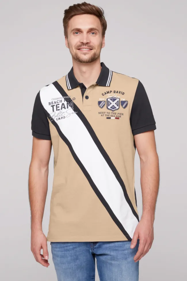 Herren CAMP DAVID & SOCCX Pikee-Polo mit Color-Blocking und Artworks