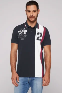 Herren CAMP DAVID & SOCCX Pikee-Polo mit Color-Blocking und Artwork blue navy