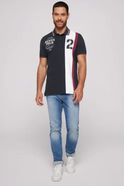 Herren CAMP DAVID & SOCCX Pikee-Polo mit Color-Blocking und Artwork blue navy