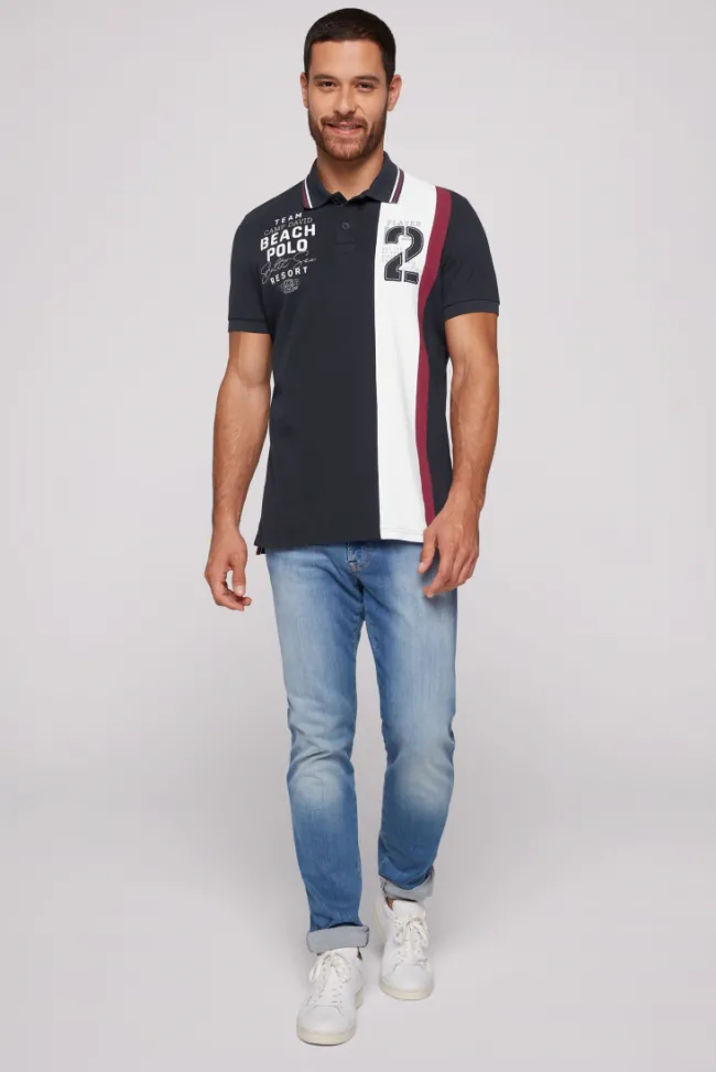 Herren CAMP DAVID & SOCCX Pikee-Polo mit Color-Blocking und Artwork blue navy
