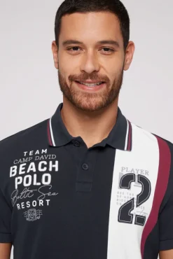Herren CAMP DAVID & SOCCX Pikee-Polo mit Color-Blocking und Artwork blue navy