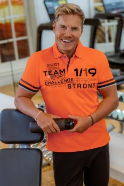 Herren CAMP DAVID & SOCCX Pikee-Polo mit Flockprint signal orange
