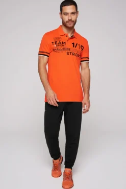 Herren CAMP DAVID & SOCCX Pikee-Polo mit Flockprint signal orange