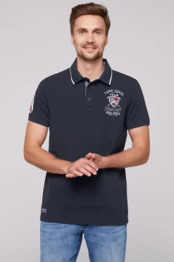 Herren CAMP DAVID & SOCCX Pikee-Polo mit Label Patches und Stickereien blue navy