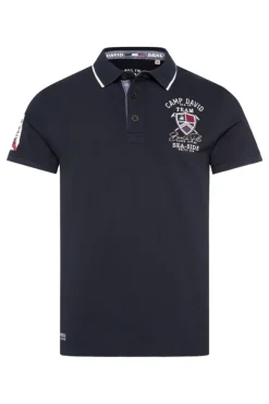 Herren CAMP DAVID & SOCCX Pikee-Polo mit Label Patches und Stickereien blue navy