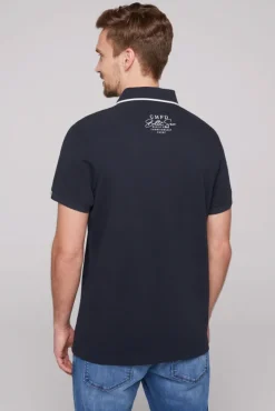 Herren CAMP DAVID & SOCCX Pikee-Polo mit Label Patches und Stickereien blue navy