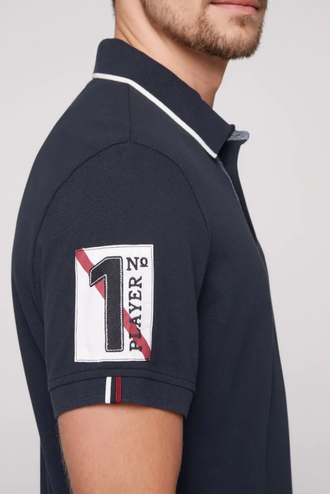 Herren CAMP DAVID & SOCCX Pikee-Polo mit Label Patches und Stickereien blue navy