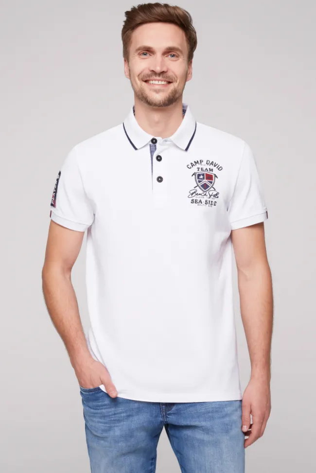 Herren CAMP DAVID & SOCCX Pikee-Polo mit Label Patches und Stickereien