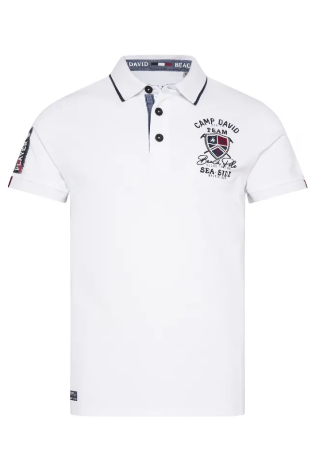 Herren CAMP DAVID & SOCCX Pikee-Polo mit Label Patches und Stickereien