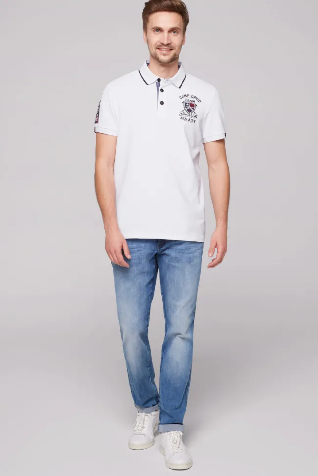 Herren CAMP DAVID & SOCCX Pikee-Polo mit Label Patches und Stickereien