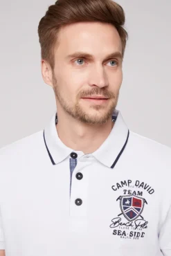 Herren CAMP DAVID & SOCCX Pikee-Polo mit Label Patches und Stickereien