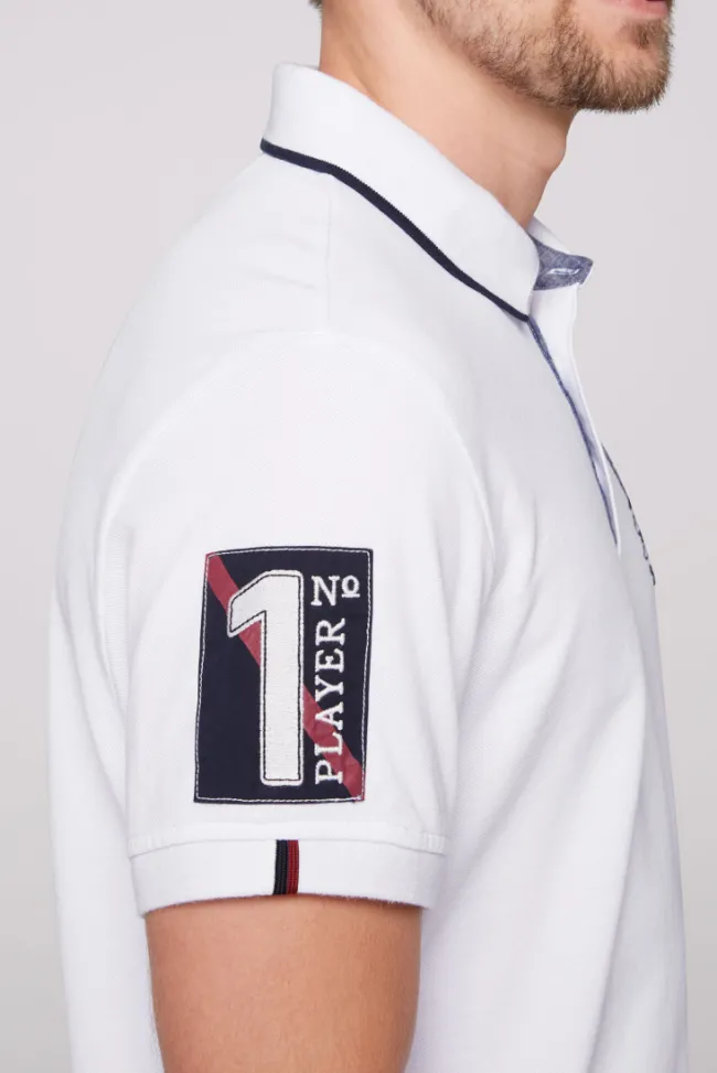 Herren CAMP DAVID & SOCCX Pikee-Polo mit Label Patches und Stickereien
