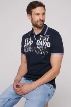 Herren CAMP DAVID & SOCCX Pikee-Polo mit Label-Applikationen blue navy