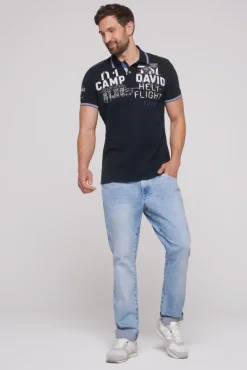 Herren CAMP DAVID & SOCCX Pikee-Polo mit Label-Applikationen blue navy