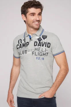 Herren CAMP DAVID & SOCCX Pikee-Polo mit Label-Applikationen granite melange