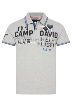 Herren CAMP DAVID & SOCCX Pikee-Polo mit Label-Applikationen granite melange