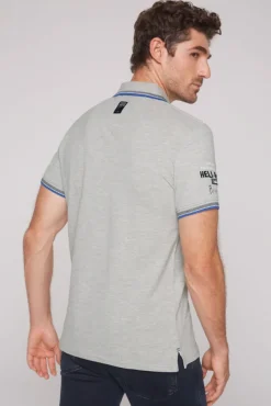 Herren CAMP DAVID & SOCCX Pikee-Polo mit Label-Applikationen granite melange