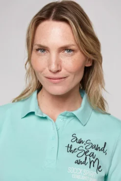 Damen CAMP DAVID & SOCCX Pikee-Polo mit Rücken-Artwork flash aqua