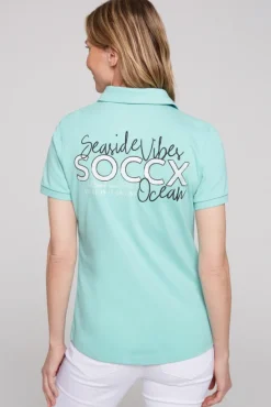 Damen CAMP DAVID & SOCCX Pikee-Polo mit Rücken-Artwork flash aqua