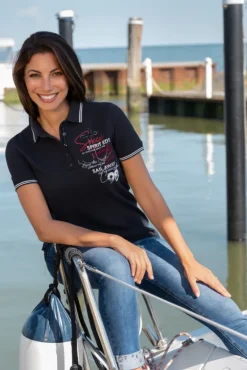 Damen CAMP DAVID & SOCCX Pikee-Polo mit Rücken-Artwork blue navy