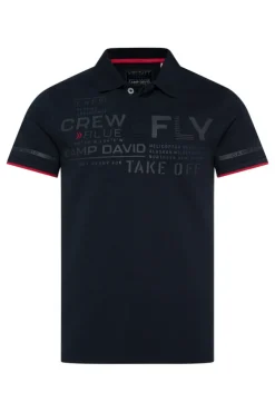 Herren CAMP DAVID & SOCCX Pikee-Polo mit tonigem Rubber Artwork blue navy