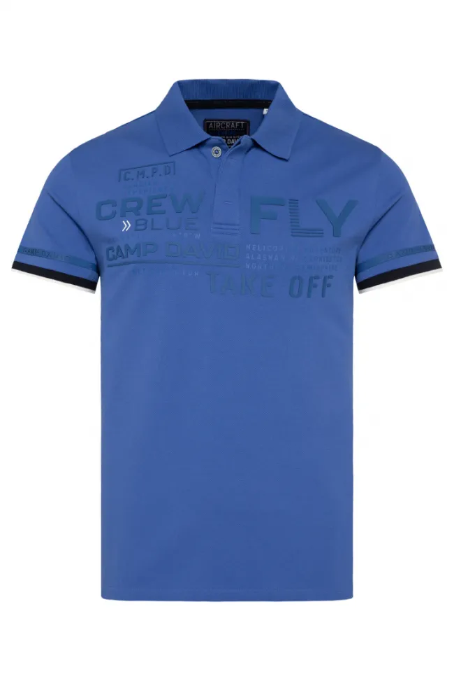 Herren CAMP DAVID & SOCCX Pikee-Polo mit tonigem Rubber Artwork strong blue
