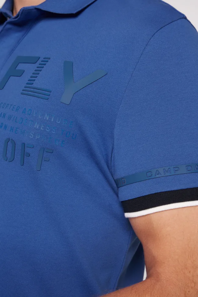 Herren CAMP DAVID & SOCCX Pikee-Polo mit tonigem Rubber Artwork strong blue