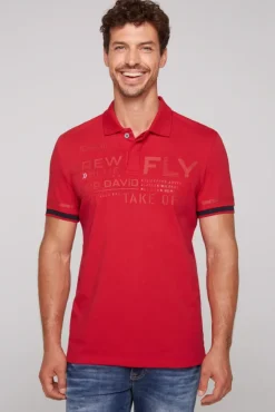 Herren CAMP DAVID & SOCCX Pikee-Polo mit tonigem Rubber Artwork flight red