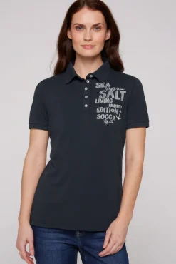 Damen CAMP DAVID & SOCCX Poloshirt aus Pikee mit Glitter Print classic navy