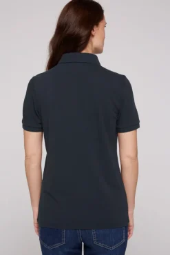 Damen CAMP DAVID & SOCCX Poloshirt aus Pikee mit Glitter Print classic navy