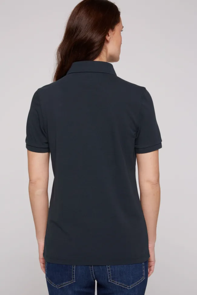 Damen CAMP DAVID & SOCCX Poloshirt aus Pikee mit Glitter Print classic navy