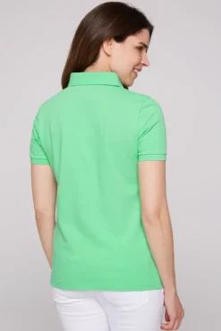 Damen CAMP DAVID & SOCCX Poloshirt aus Pikee mit Glitter Print regatta green